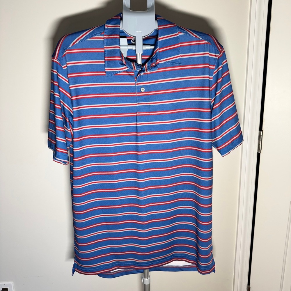 Southern Proper Men Blue Red White Striped Performance Golf Polo Shirt Large
